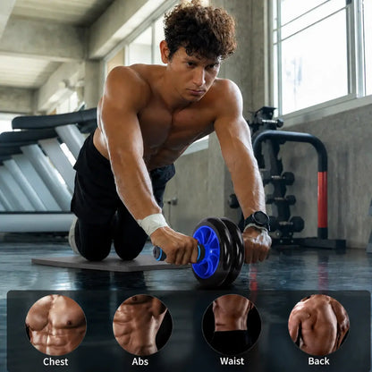 Ab Roller Abdominal Core Trainer with Mat - Ab Crunch Trainer, Plastic Dual-Wheel Exercise Wheel Set, Portable & Easy Assembly, Silent Stability, Anti-Skid Wear-Resistant, Quiet & Floor-Friendly for At-Home Gym Core Strength Training, Ab Workout Equipment