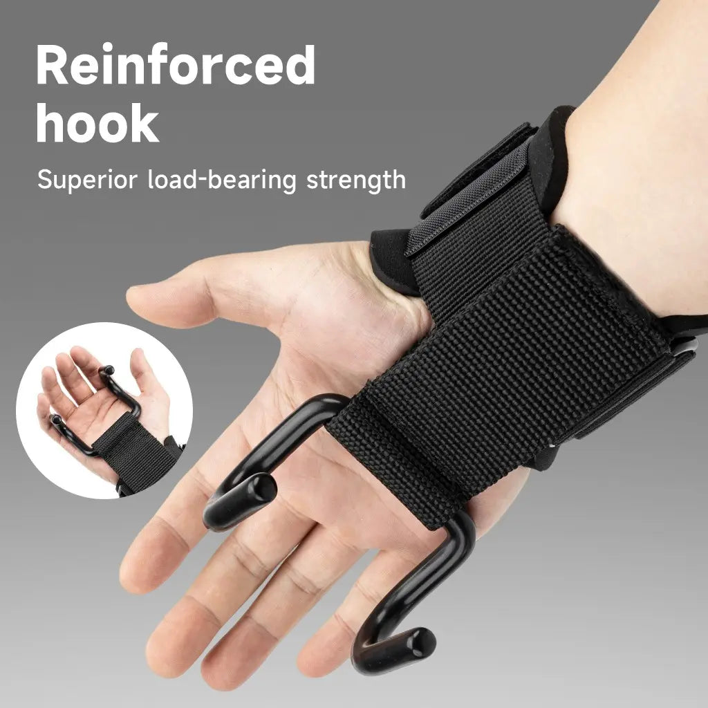 Manueklear Weight Lifting Hooks with Padded Wrist Wraps, Heavy-Duty Double Metal Hooks, Adjustable Straps for Pull-Ups, Deadlifts & Training, Fitness Exercise Workout Accessories