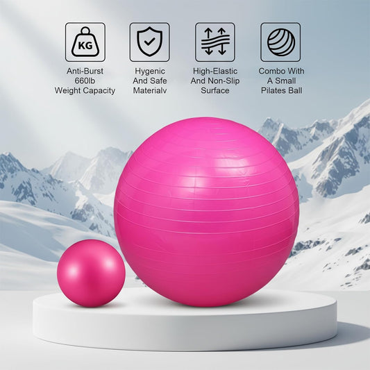 2PCS Yoga Ball, 25Inch Thicked Anti-Burst Exercise Balls for Workout Stretching Stability, Non-Slip Balance Ball Equipment for Women Pilates Physical Therapy Pregnancy Labor Birthing Fitness