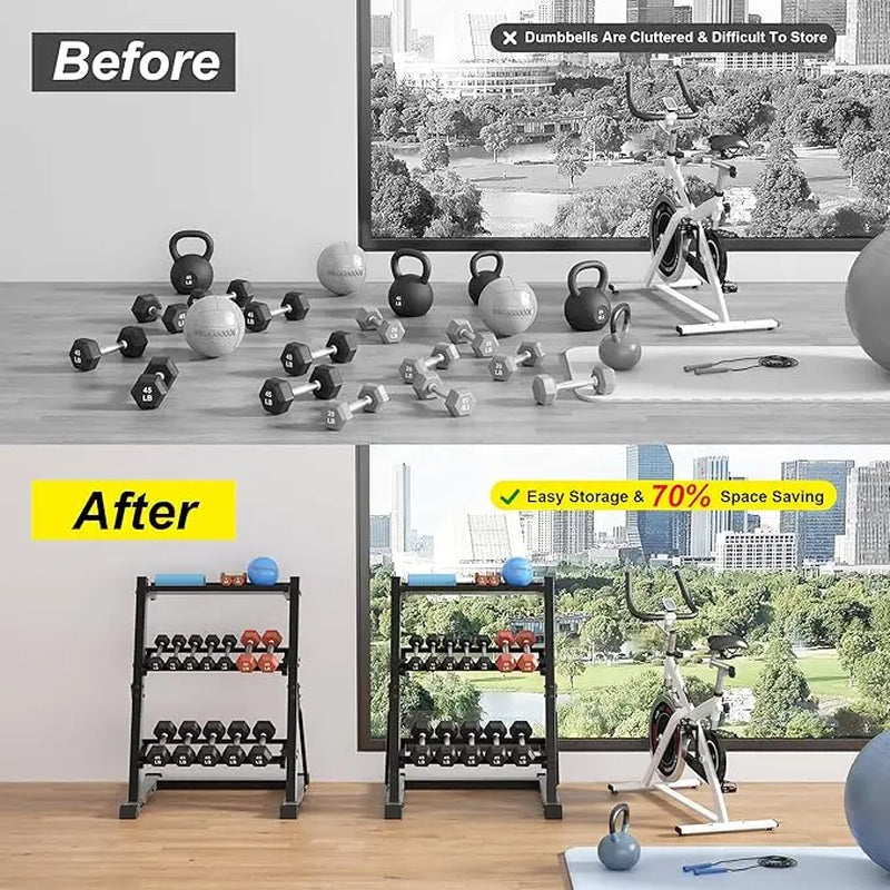 3 Tier Dumbbell Rack Stand Only, 700LB Capacity Adjustable Weight Rack for Home Gym, Heavy-Duty Weight Stand for Dumbbells & Kettlebells(Rack Only)