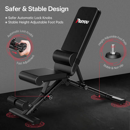 Adjustable Weight Bench, 660LB Capacity Foldable Workout Bench, Incline Flat Bench Press for Home Gym, Dual-Frame Strength Training Bench, No Assembly Required, Wider Seat
