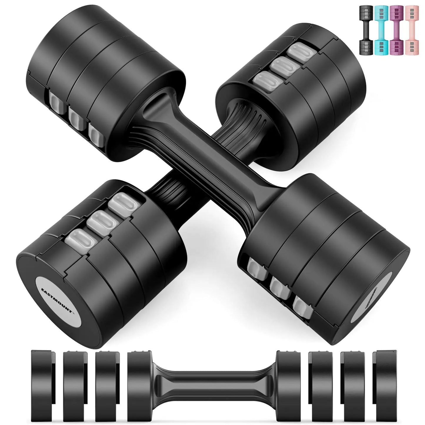 EAST MOUNT Adjustable Dumbbells Set of 2 (5 Lbs Total), 6-In-1 Women'S Non-Slip Handle Body Weights with 1-Second Lock for Home-Gym & Office Use, Fast Adjust Free Weights That Maintains a Firm Grip & Improves Physical Fitness, One-Second Lock