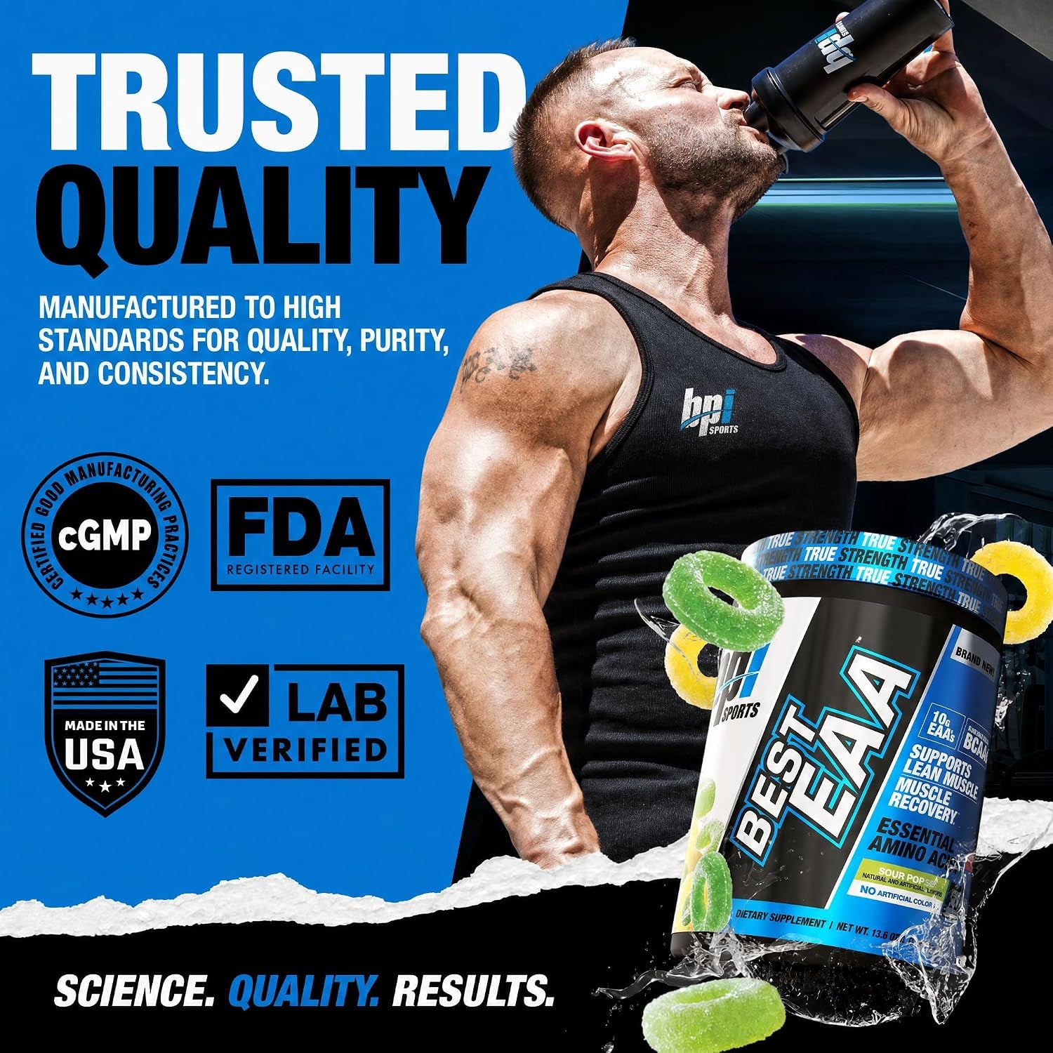 Essential Amino Acids EAA Powder - Pre, Intra & Post Workout Drink - BCAA Powder for Men & Women, EAA + BCAA + Hydration. Advanced Formula with 10G of EAA. (Sour Power)