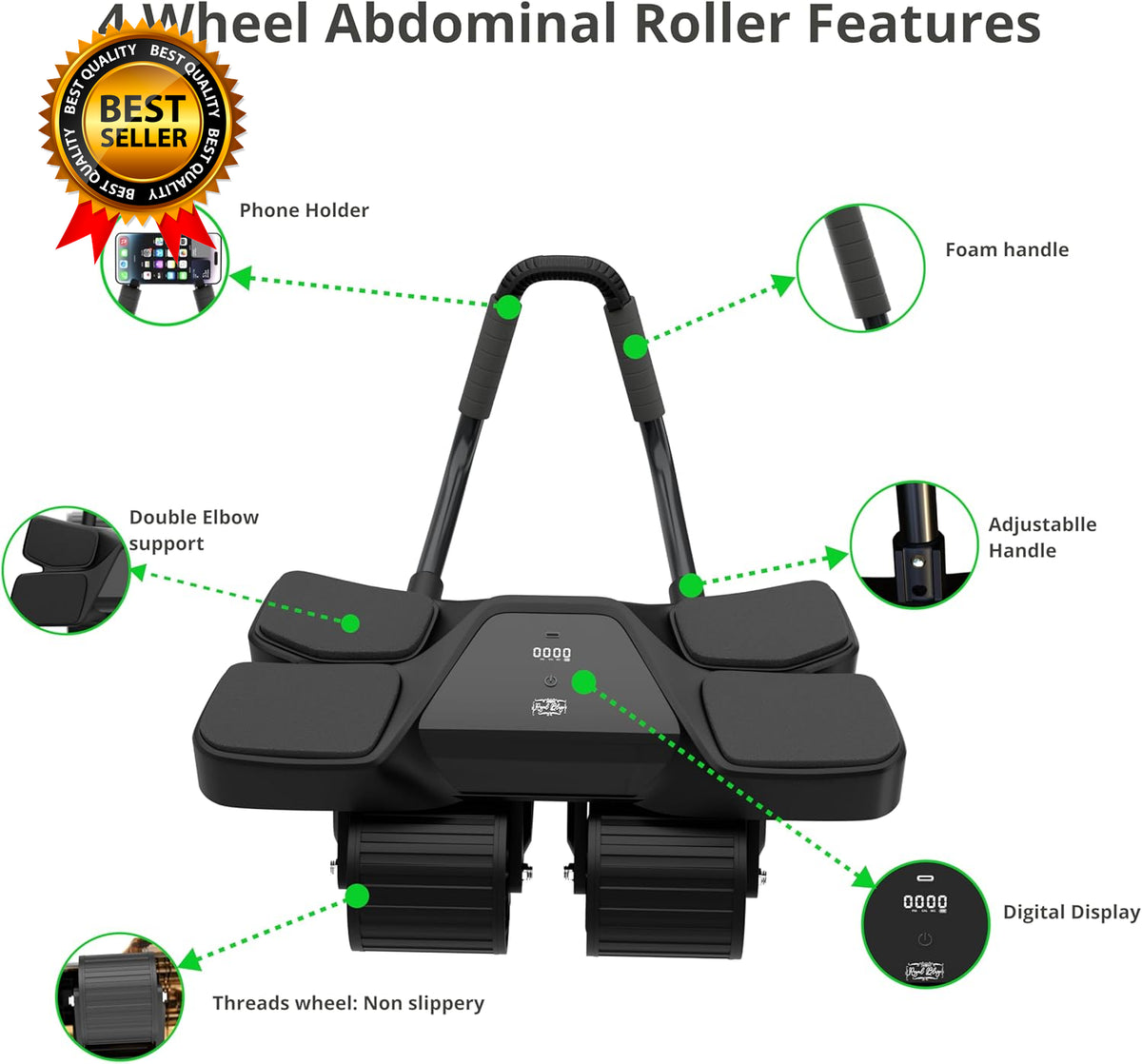 Ab Roller Home Gym Equipment – 4 Wheels Ab Wheel Muscle Roller with LCD Screen