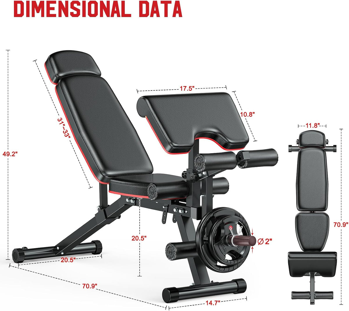 Workout Bench, Adjustable Weight Bench with Leg Extension and Leg Curl, Extended Headrest, 900LBS Preacher Curl Bench Incline Decline Flat Workout Bench for Home Gym Full Body Exercise