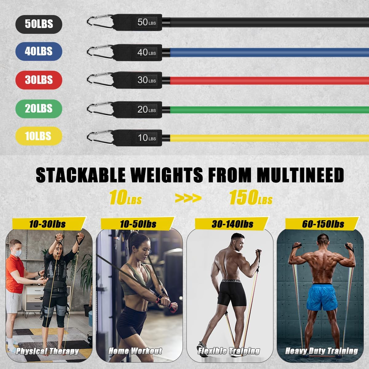 23 Pack Resistance Bands Set Workout Bands, 5 Stackable Exercise Bands