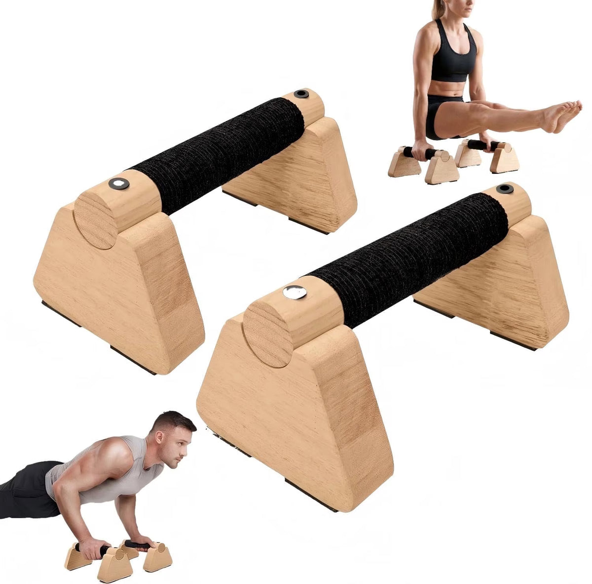 ZHANGJIA Parallettes Bars - Wooden Calisthenics Equipment for Handstand Training, Push up Bars & Calisthenics Bar - Handstand Blocks and Pushup Handles for Men