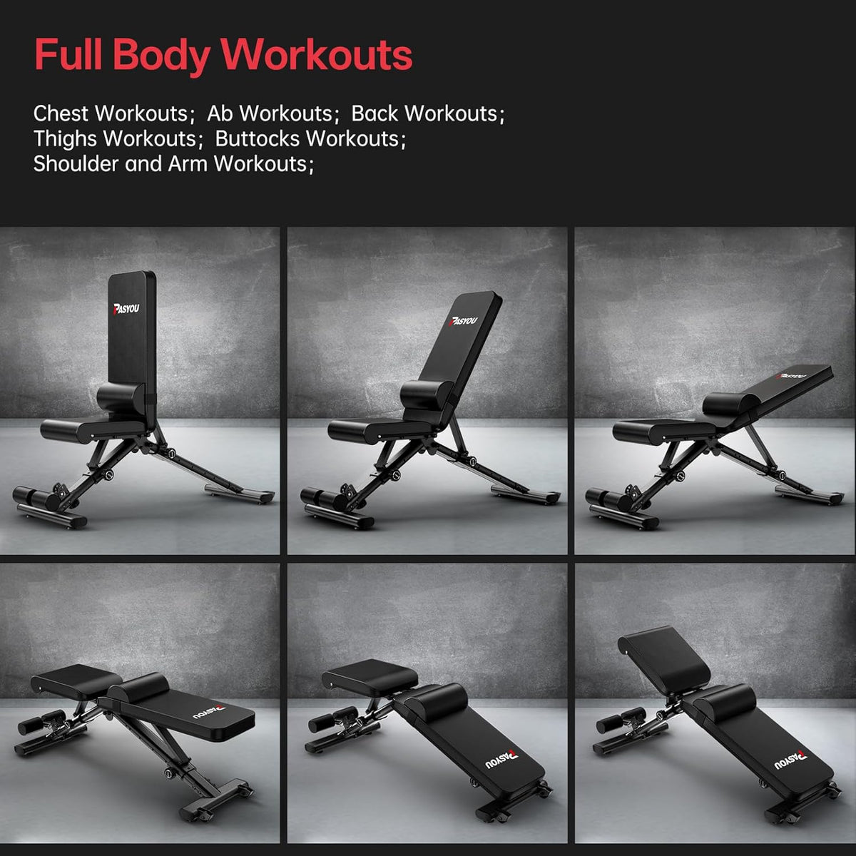Adjustable Weight Bench, 660LB Capacity Foldable Workout Bench, Incline Flat Bench Press for Home Gym, Dual-Frame Strength Training Bench, No Assembly Required, Wider Seat
