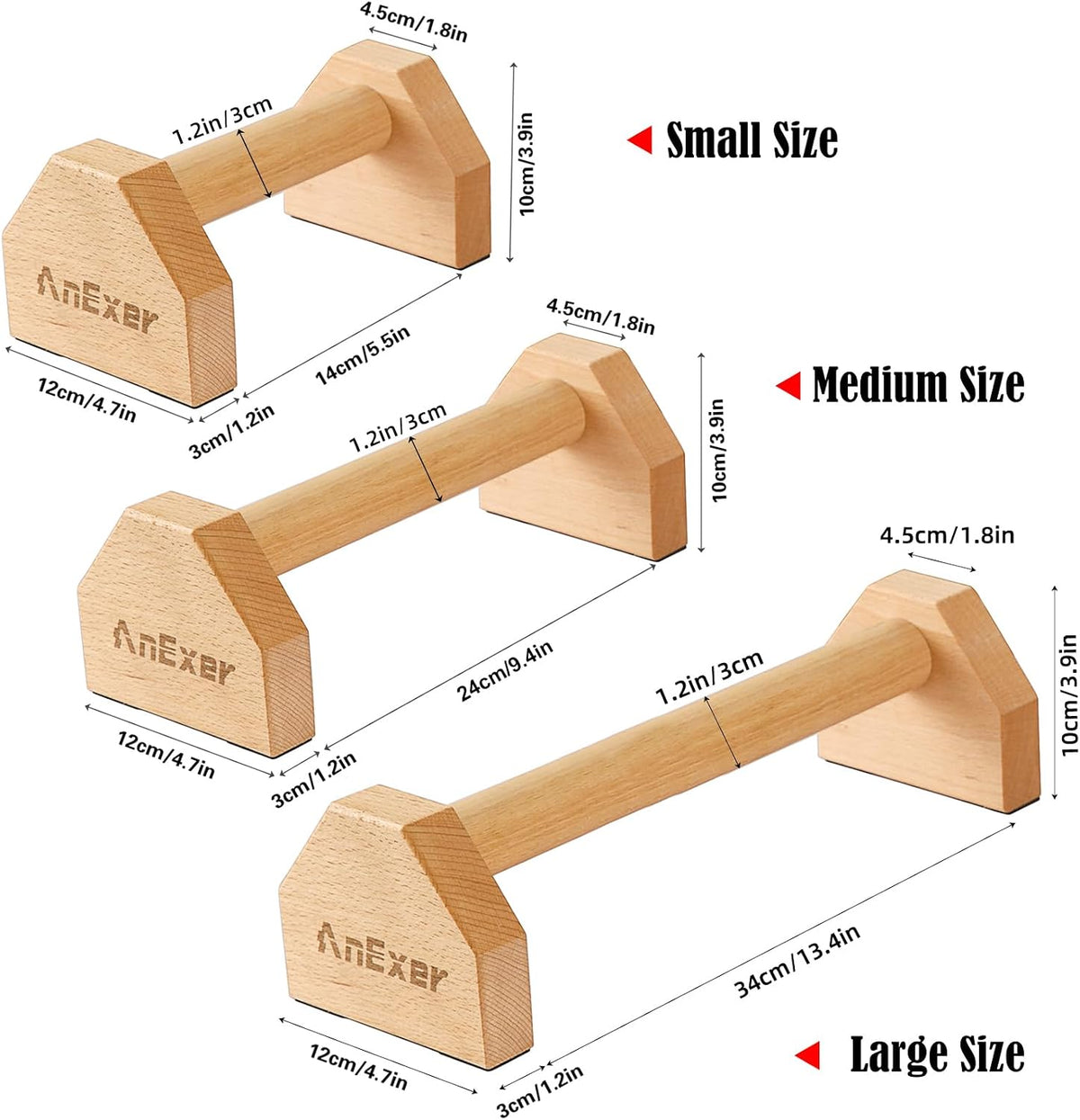 Wooden Parallettes Bars, 2 PCS Push up Bars with Non-Slip Base