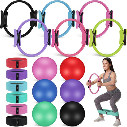 18 Pcs Pilates Ring and Ball Set with Resistance Bands Home Workout Pilates Equipment 11.8 Inch Magic Circle with Padded Handles, Mini Ball for Strength, Toning and Flexibility