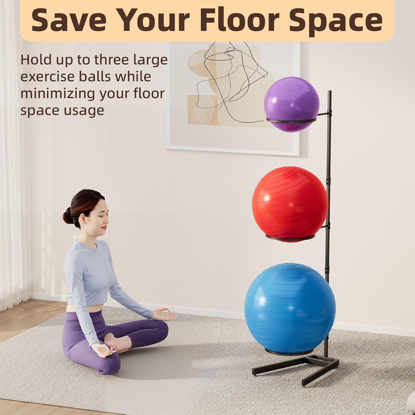 3 Tier Yoga Ball Holder Exercise Ball Stand | Vertical Stability Ball Rack Storage Tower Yoga Accessories Stand Workout Equipment for Home & Commercial Gym Organizer