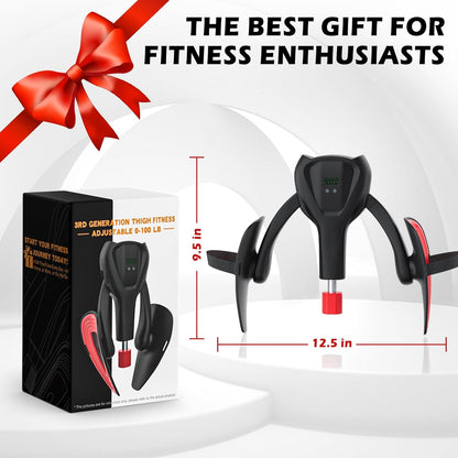 3Rd Gen Thigh-Train 0-100 Lbs Adjustable Resistance Inner Thigh Train Exercising Counter with Leg Straps Band Pelvic Floor Kegel Hip Exercise Workout Equipment Pilates Women Men (Black)