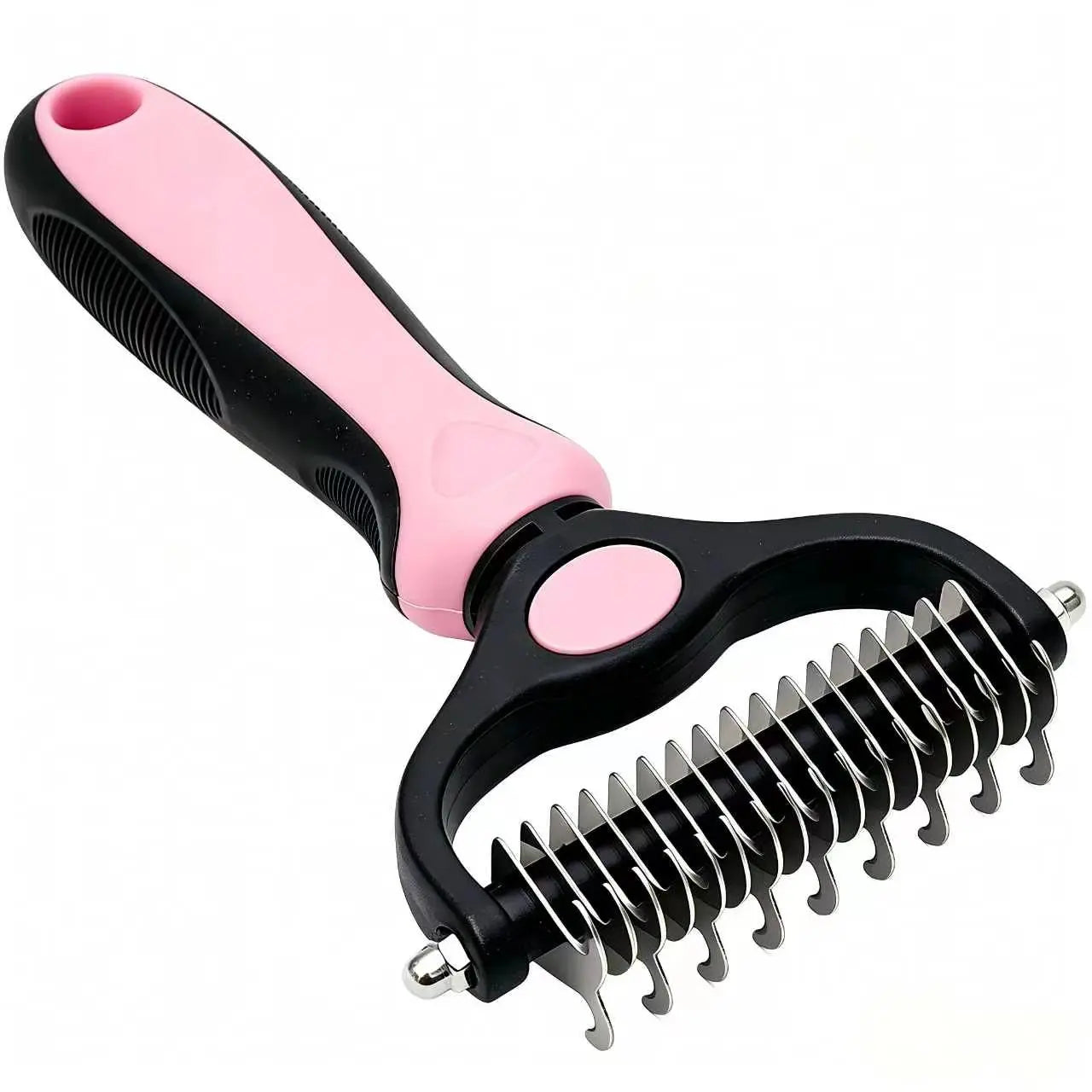 Pet Detangling Comb, Double-Sided Grooming Brush for Dogs & Cats, One-Click Clean Undercoat Rake for Shedding Mats