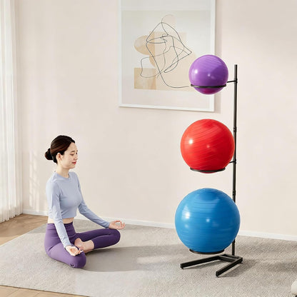 3 Tier Yoga Ball Holder Exercise Ball Stand | Vertical Stability Ball Rack Storage Tower Yoga Accessories Stand Workout Equipment for Home & Commercial Gym Organizer