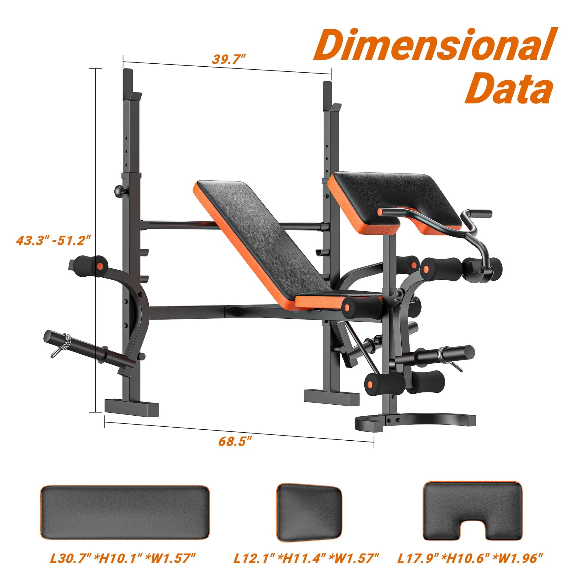 Bearbro 660Lb 6-In-1 Adjustable Weight Bench with Multi-Purpose Workout Bench Set with Barbel Rack and Leg Developer for Home Gym Full Body Function Strength Training，Barbell Rack Can Support up to 990 Pounds