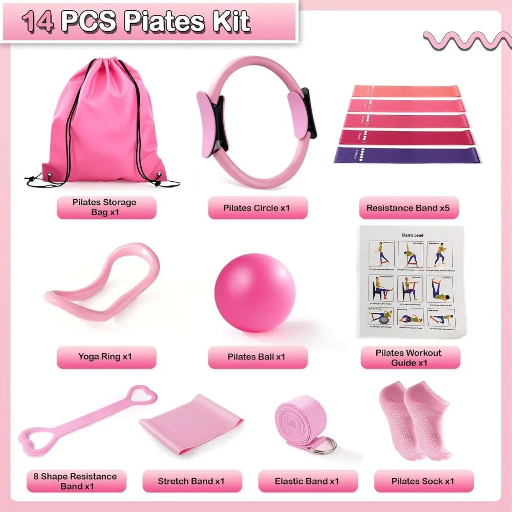Home Pilates Essentials Kit for Women,Pilates Equipment Set with 9 Inch Yoga Ball,Figure 8 Resistance Band,Pilates Bands & Accessories,Pilates Ring and Ball Set for Beginners Home Workouts