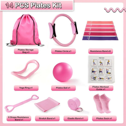 Home Pilates Essentials Kit for Women,Pilates Equipment Set with 9 Inch Yoga Ball,Figure 8 Resistance Band,Pilates Bands & Accessories,Pilates Ring and Ball Set for Beginners Home Workouts