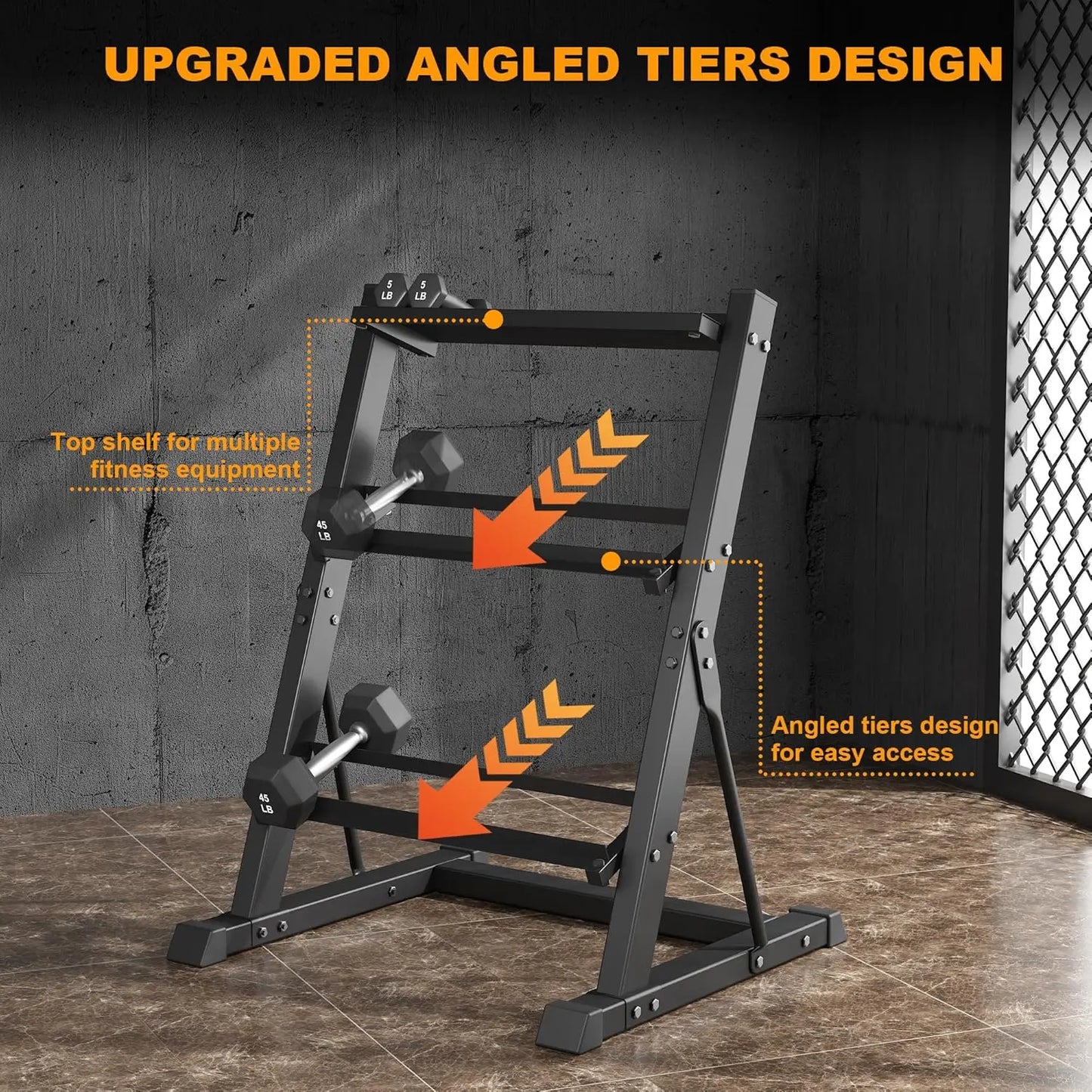 3 Tier Dumbbell Rack Stand Only, 700LB Capacity Adjustable Weight Rack for Home Gym, Heavy-Duty Weight Stand for Dumbbells & Kettlebells(Rack Only)
