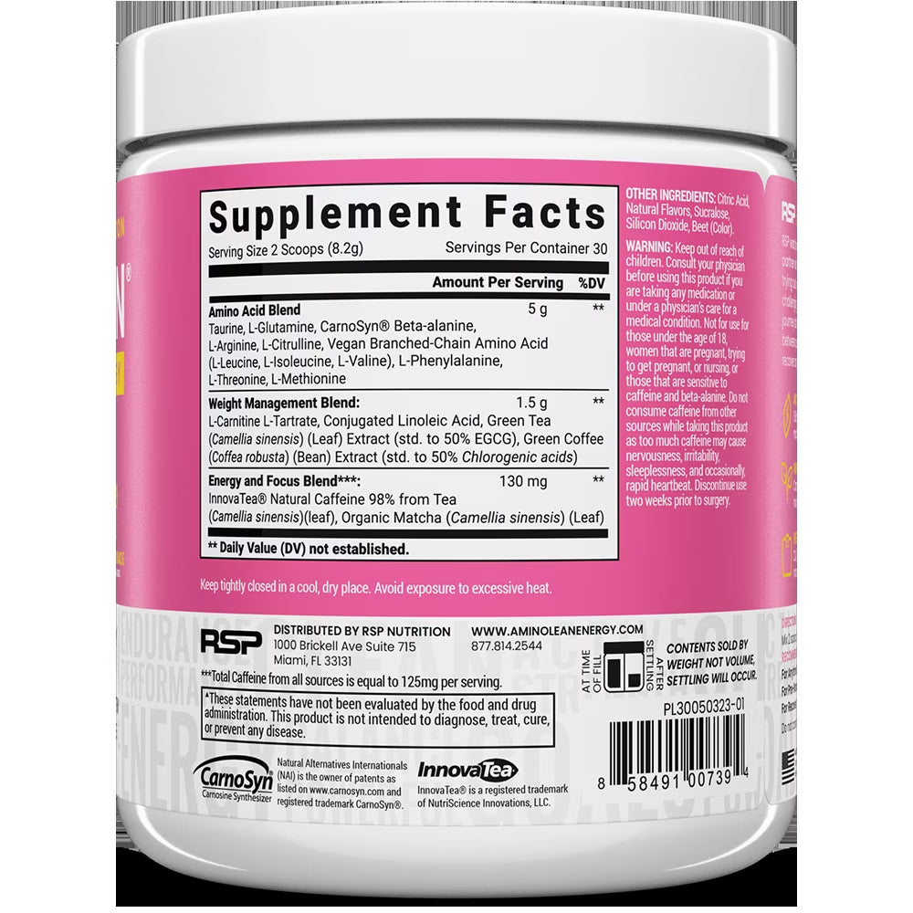Aminolean Pre Workout Powder with Bcaas, Amino Energy for Lean Muscle, Pink Lemonade