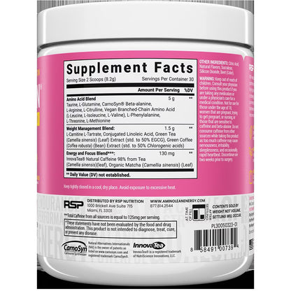 Aminolean Pre Workout Powder with Bcaas, Amino Energy for Lean Muscle, Pink Lemonade