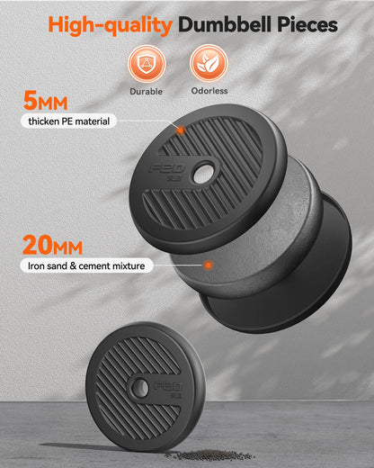 FED Fitness Feierdun Series DS2 Dumbbell Set 20/45/70/90Lbs, 5-In-1 Free Weights with Connector, Convert to Barbell/Kettlebell/Push-Up Stand, Home Gym Equipment for Men & Women