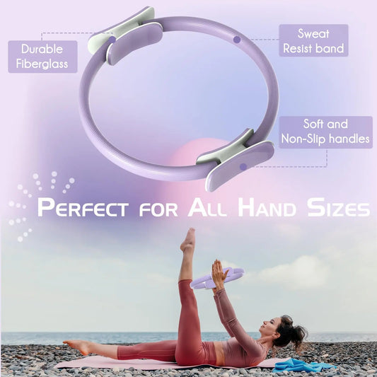 14-Inch Pilates Ring Set - Home Pilates Equipment, Yoga Equipment with Dual Padded Handles, Exercise Ball, Durable Elastic Bands (15,25,35 Lbs) for Functional Training Workout & Body Toning