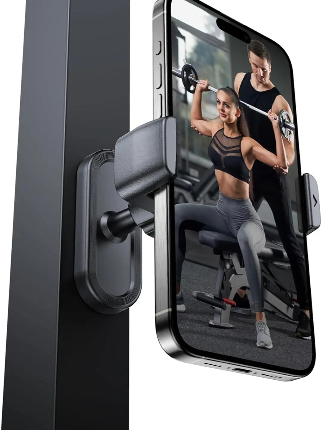 360 Adjustable, Portable Magnet Phone Holder for Gym Workout Record, Gym Accessories Essentials Fitness Gifts for Women Men, Compatible with Iphone 16/15/14/13/12