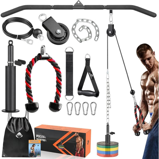 Pulley System Gym, Power Rack Pulley Attachment with 2-In-1 LAT Pull down Bar and Upgraded Loading Pin, for Triceps Pulldown, Biceps, ,