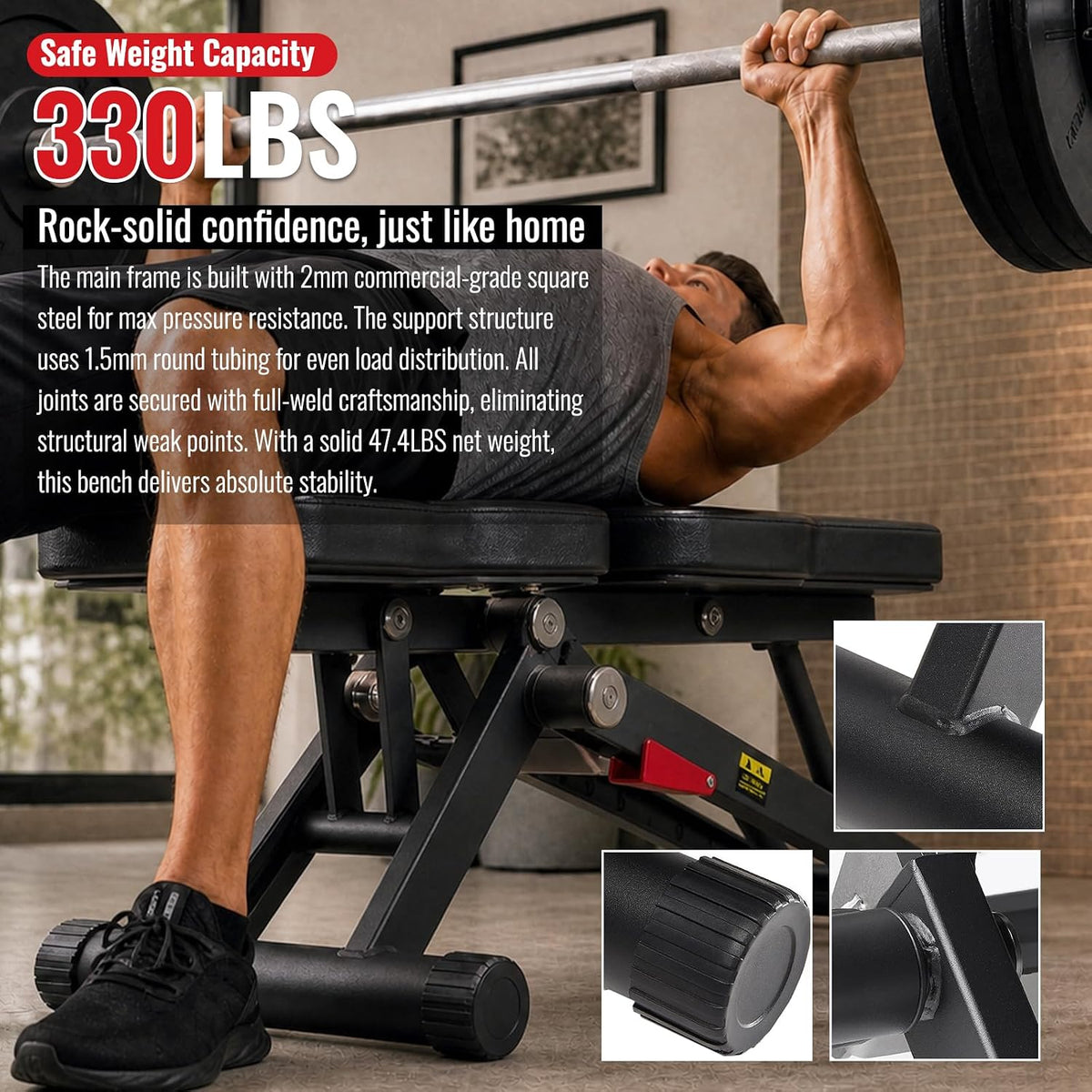 DHT Weight Bench, Adjustable Weight Benches for Home Gym, Workout Bench with Fast Folding, Incline Decline Bench Press for Full Body, Black