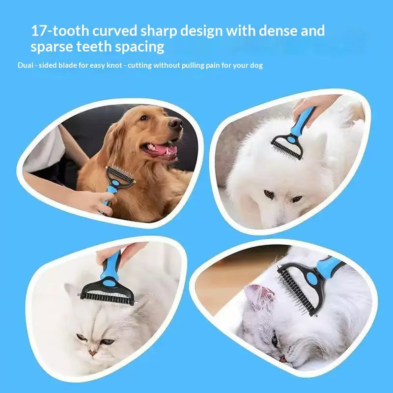 Pain-Free Dematting Undercoat Rake for Long-Haired Dogs & Cats, Dual Shedding Brushes with Double-Sided Design, Deshedding Grooming Tool for Tangles & Fur Removal, Reduces Loose Hair & Mats Easily