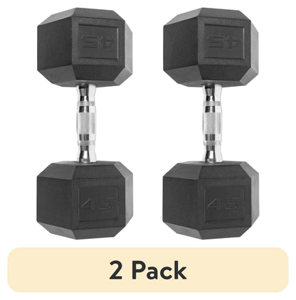 Barbell, 12Lb Coated Rubber Hex Dumbbell, Pair (No-Roll Design, Ergonomic Steel Handle, Durable Coated Weight)