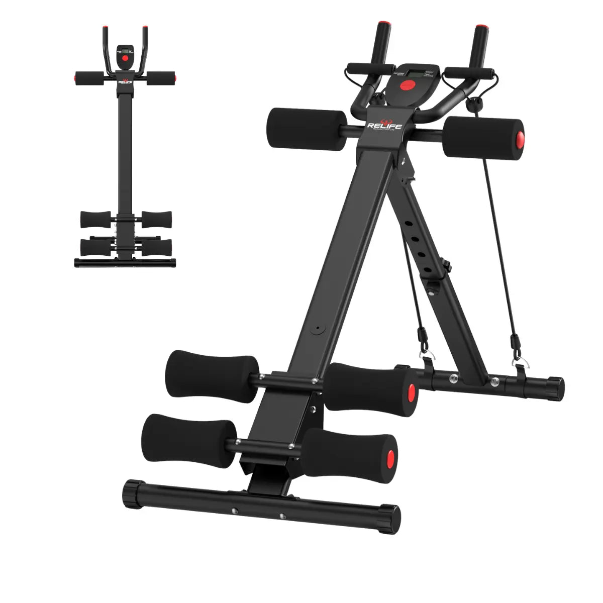 RELIFE Foldable Core Abdominal Trainer - Steel Frame Abs Workout Equipment, 3-Level Adjustable Strength Gear with Resistance Bands, Twist Function, Black & Pink at Home Gym Equipment (Max 440Lbs Core Training Support), Home Workout
