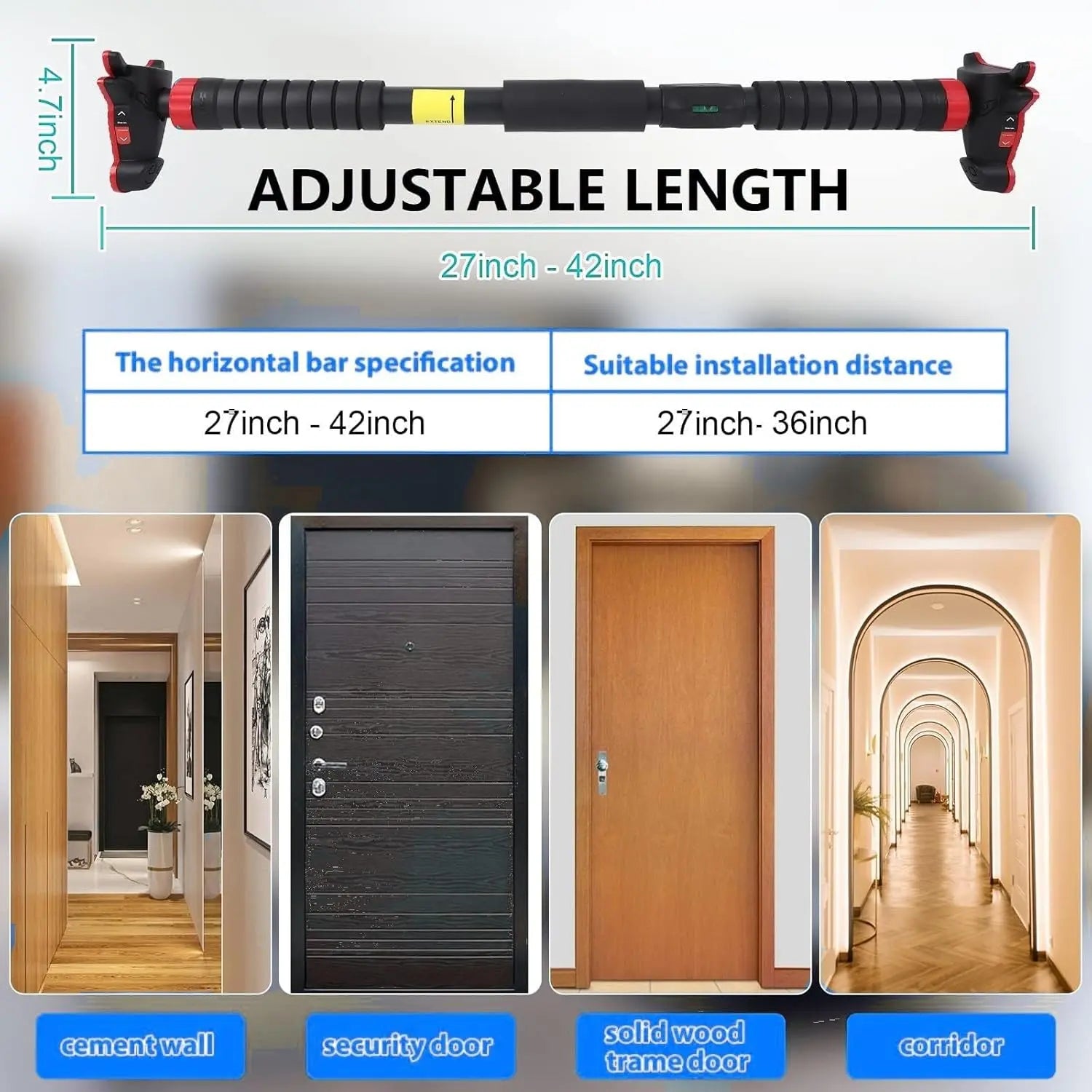 Pull up Bar for Doorway with Level Meter & Anti-Slip Design - Adjustable No Screws Chin up Bar for Home Gym, 440 LBS Max Load, for Strength Training