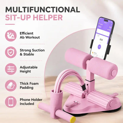 Pink Sit-Up Assistant Trainer with Resistance Bands, Phone Holder, Suction Cup - Home Abs Workout Stomach Equipment, Ab Equipment for Back Extension, Glute Hyperextension Glutes Ab Machine for Home Foam Roller Ab Roller Wheel Glutes Trainer