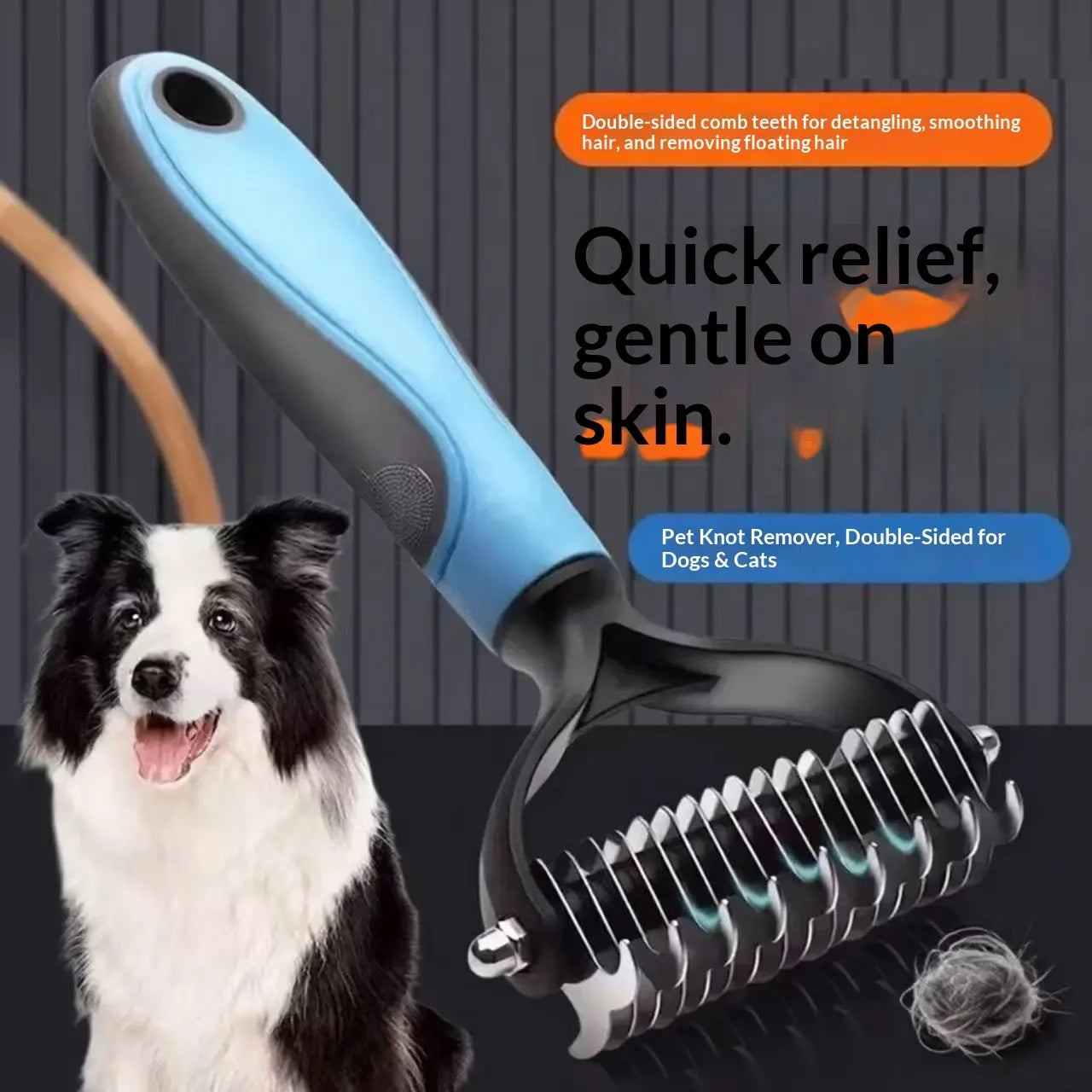 Pain-Free Dematting Undercoat Rake for Long-Haired Dogs & Cats, Dual Shedding Brushes with Double-Sided Design, Deshedding Grooming Tool for Tangles & Fur Removal, Reduces Loose Hair & Mats Easily