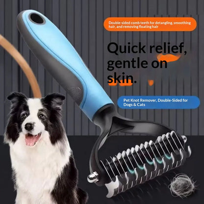 Pain-Free Dematting Undercoat Rake for Long-Haired Dogs & Cats, Dual Shedding Brushes with Double-Sided Design, Deshedding Grooming Tool for Tangles & Fur Removal, Reduces Loose Hair & Mats Easily