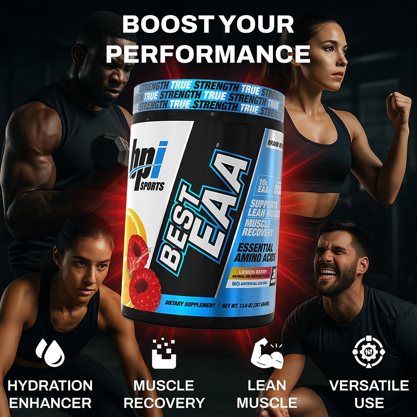 Essential Amino Acids EAA Powder - Pre, Intra & Post Workout Drink - BCAA Powder for Men & Women, EAA + BCAA + Hydration, Advanced Formula with 10G of EAA. (Lemon Berry)