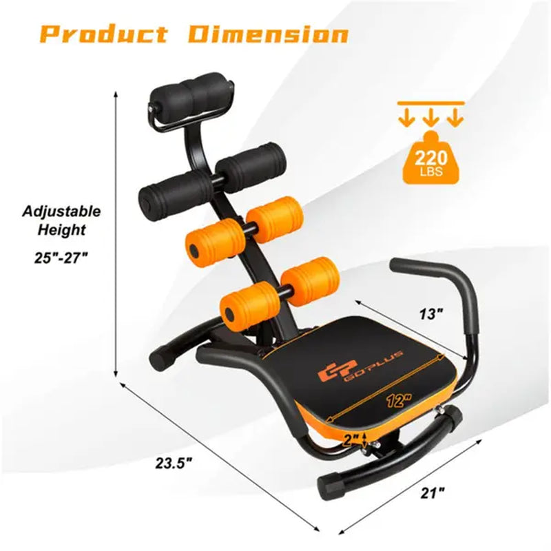 Rockraf Adjustable Ab Twister Trainer - Heavy-Duty Steel Frame, Comfort Foam Cushion, 3 Height Levels for Core Strength & Muscle Training, Ideal for Home & Gym Use, Orange
