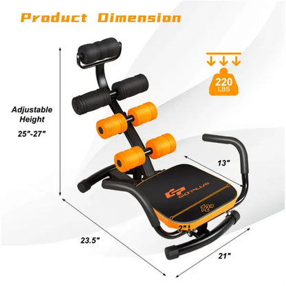 Rockraf Adjustable Ab Twister Trainer - Heavy-Duty Steel Frame, Comfort Foam Cushion, 3 Height Levels for Core Strength & Muscle Training, Ideal for Home & Gym Use, Orange