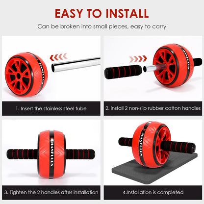 Ab Roller Wheel, Ab Workout Equipment for Abdominal & Core Strength Training, Home Gym Fitness Exercise Wheels for Women Men, with 2 Grip Strength Trainer & Knee Pad Accessories
