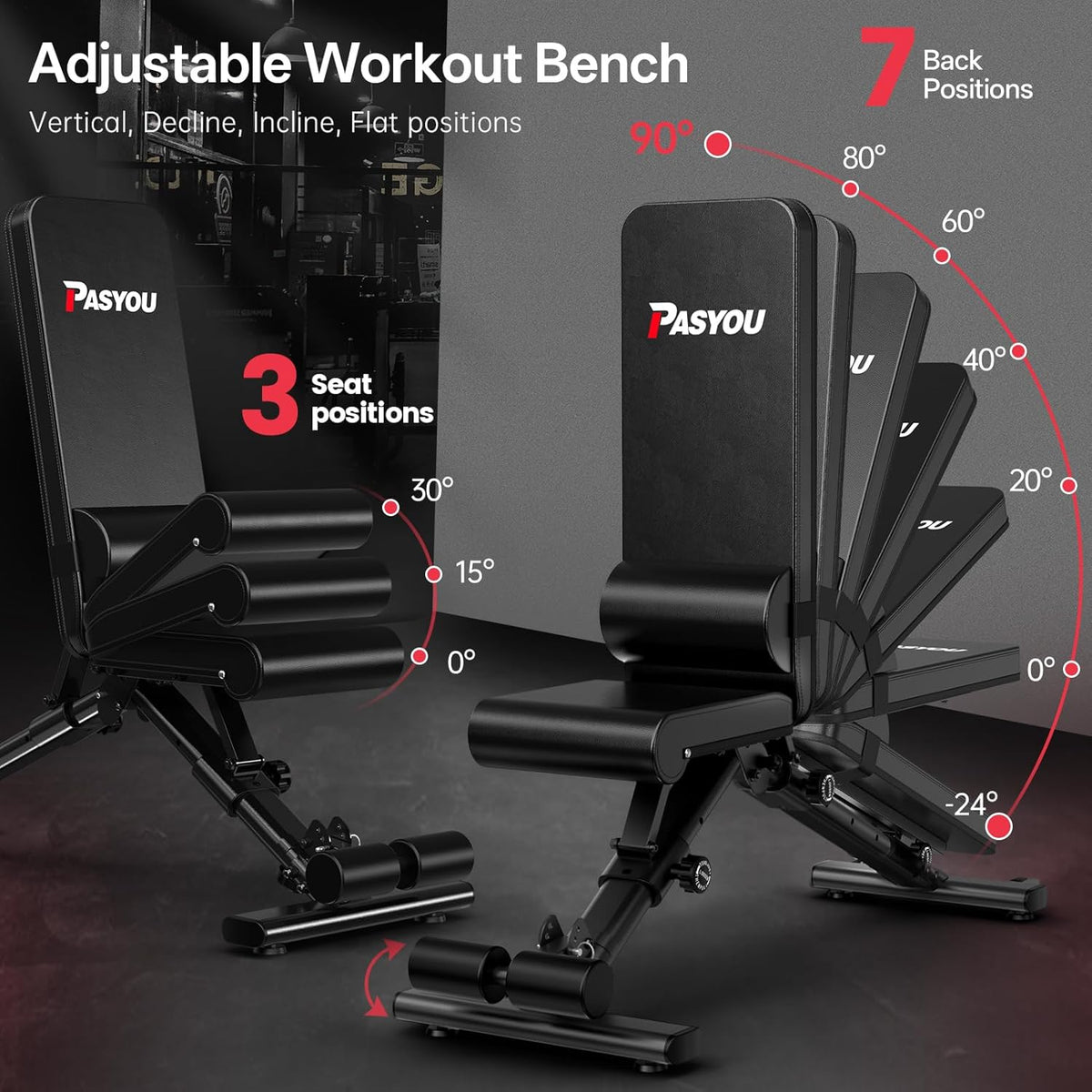 Adjustable Weight Bench, 660LB Capacity Foldable Workout Bench, Incline Flat Bench Press for Home Gym, Dual-Frame Strength Training Bench, No Assembly Required, Wider Seat