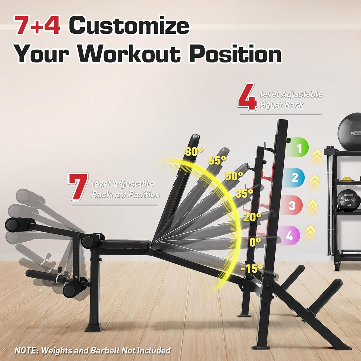 Adjustable Weight Bench with Squat Rack & Leg Extension/Curl 900LB