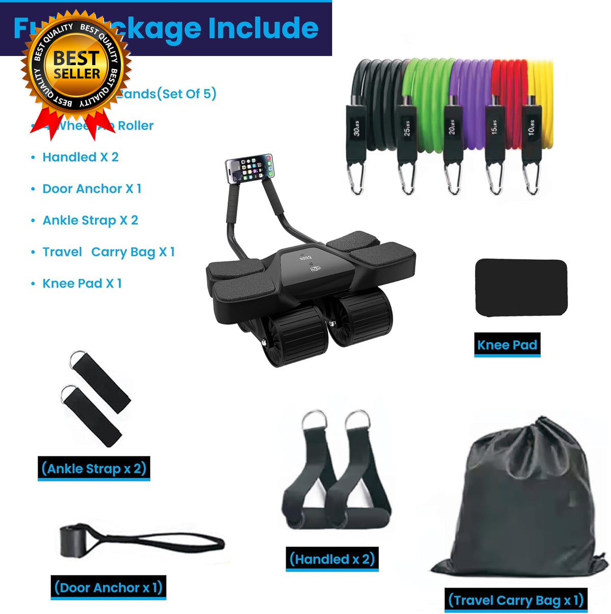 Ab Roller Home Gym Equipment – 4 Wheels Ab Wheel Muscle Roller with LCD Screen
