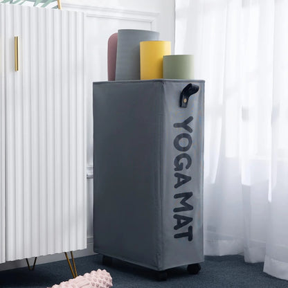 Yoga Mat Storage Rack, 27’’ Large Yoga Mat Holder Accessories, Home Gym Equipment Storage Yoga Mats, Workout Equipment Organization with Wheels, White