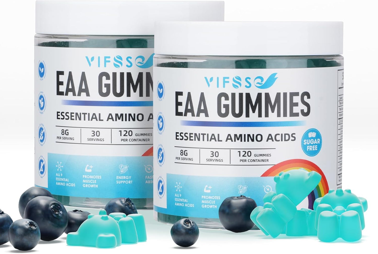 EAA Gummies 120 Gummies (Blue Raspberry), Essential Amino Acids - All 9 Essential Aminos (EAA) and All Branched-Chain Aminos (Bcaas), Non-Gmo, Gluten Free, Vegetarian Friendly