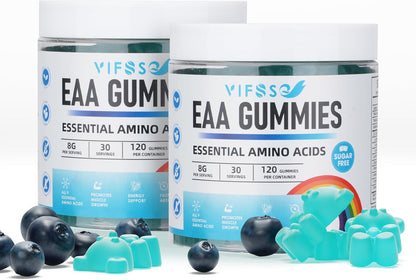 EAA Gummies 120 Gummies (Blue Raspberry), Essential Amino Acids - All 9 Essential Aminos (EAA) and All Branched-Chain Aminos (Bcaas), Non-Gmo, Gluten Free, Vegetarian Friendly