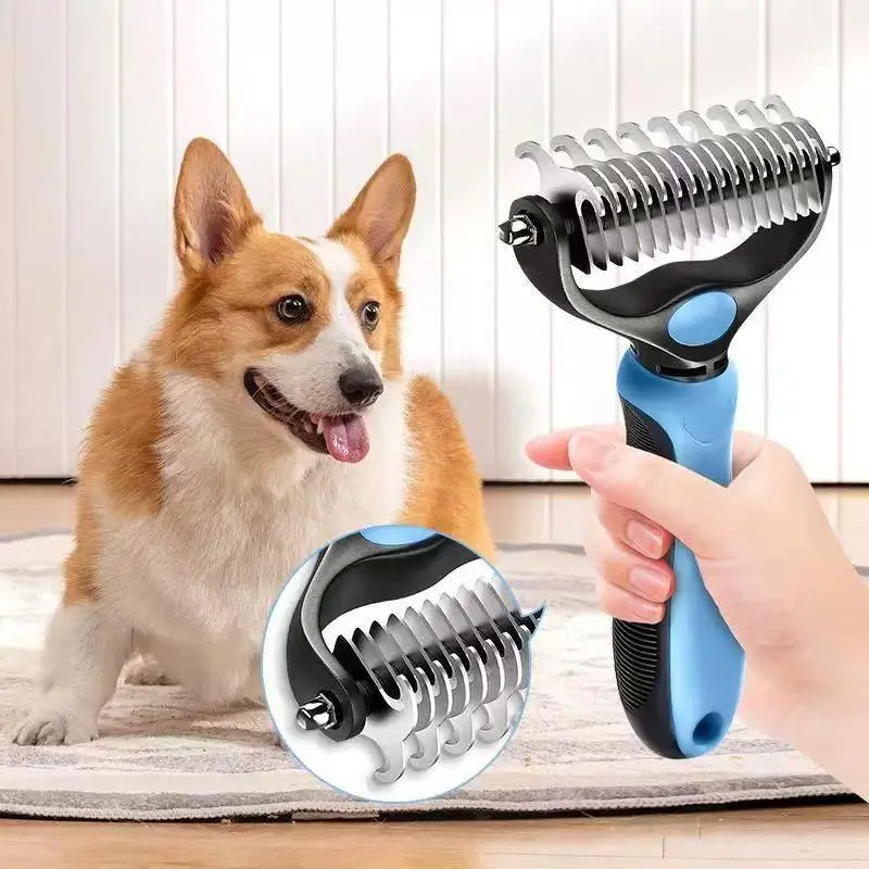 Pet Dematting Undercoat Rake for Long-Haired Pets, Double-Sided Deshedding Brush for Dogs & Cats, Pain-Free Tangle Remover, Reduces Shedding & Mats, Grooming Tool