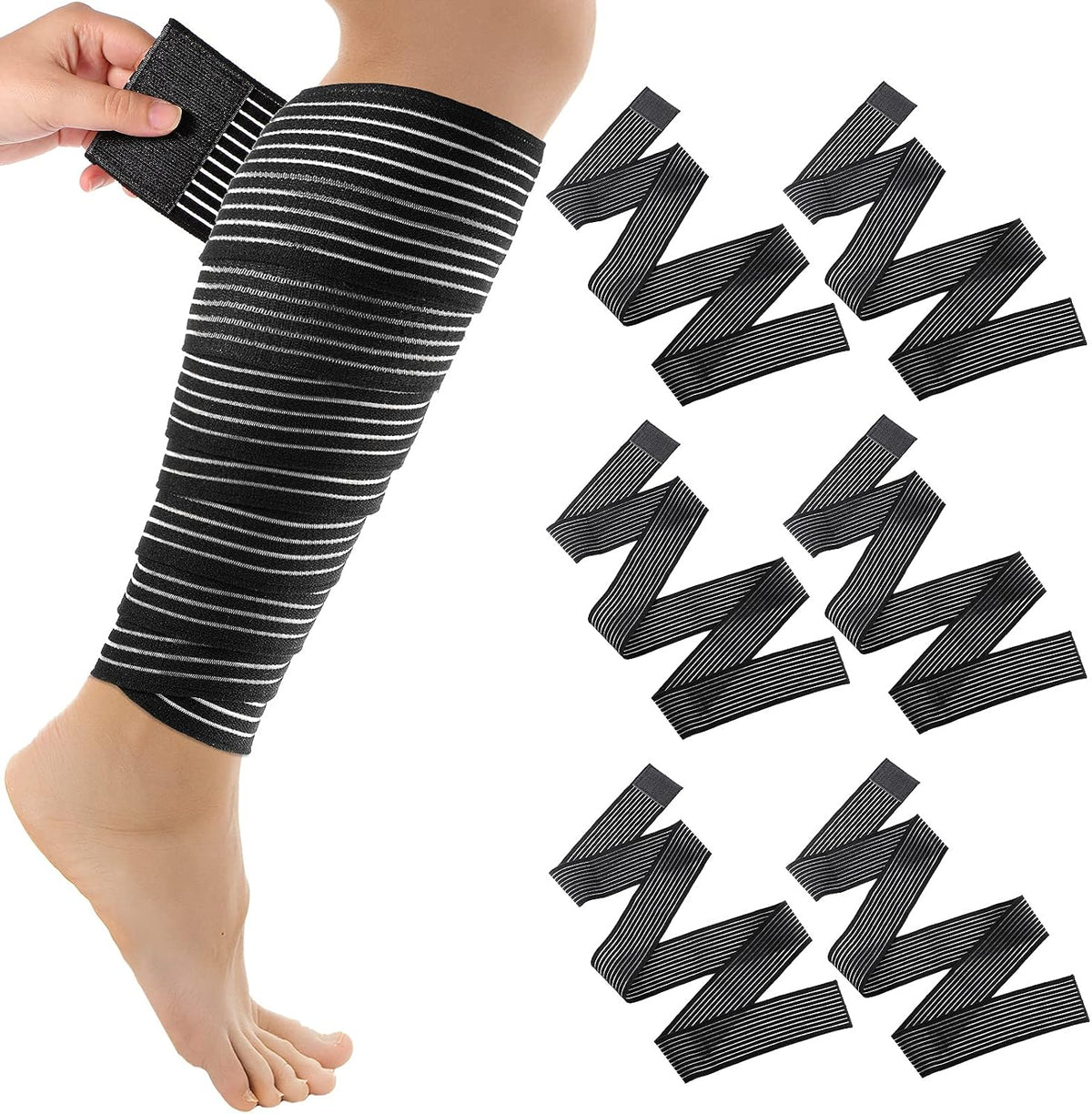 2 Pcs Compression Leg Wraps Elastic Bandage, Black, 71"