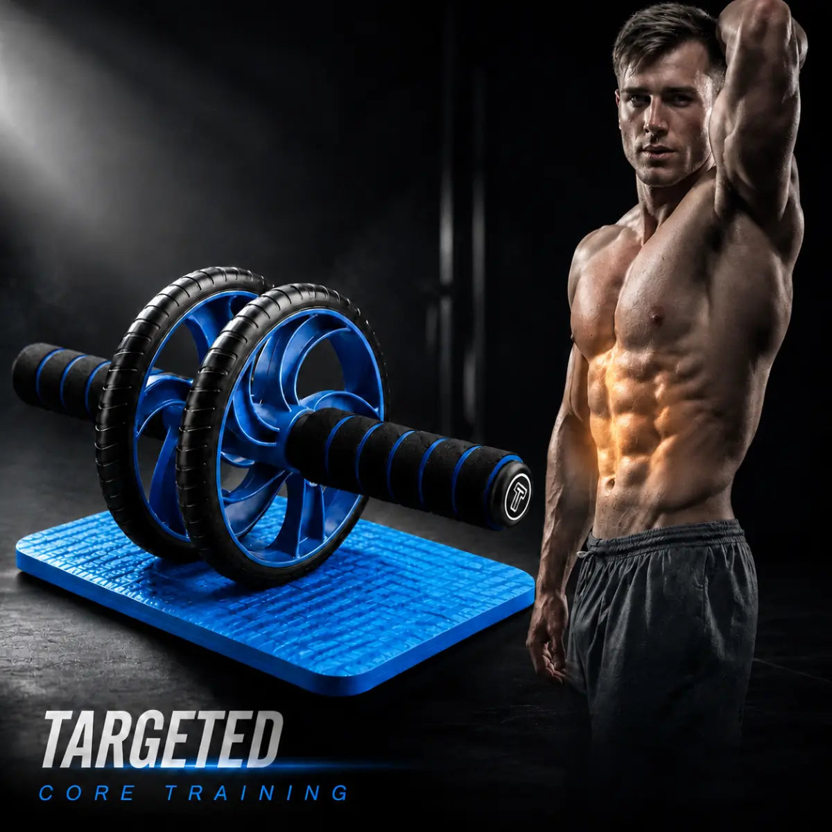 Ab Roller Abdominal Core Trainer with Mat - Ab Crunch Trainer, Plastic Dual-Wheel Exercise Wheel Set, Portable & Easy Assembly, Silent Stability, Anti-Skid Wear-Resistant, Quiet & Floor-Friendly for At-Home Gym Core Strength Training, Ab Workout Equipment