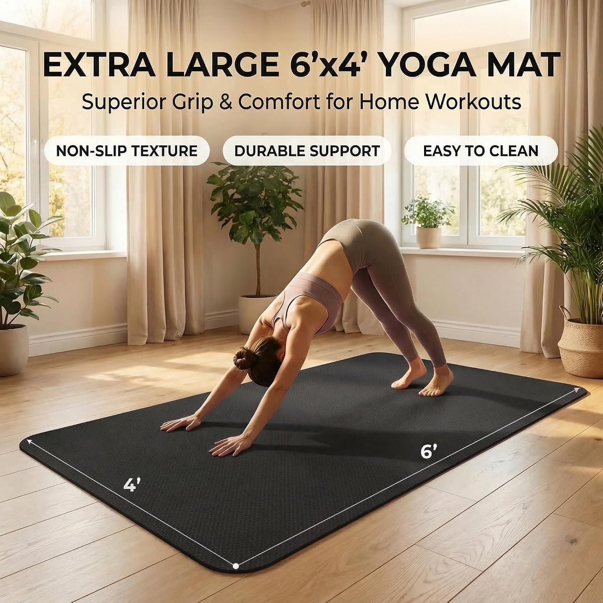 Large Yoga Mat 6'X 4'（72”X 48”）—1/4" &1/3" Extra Wide Exercise Mat 183Cm X 122Cm Large Exercise Mat Big Home Yoga Mat Pilates Mat,Non Slip,Thick,Tpe Workout Mat,For Women & Men, Yoga, Pilates, Gym and Floor Workouts Pilates